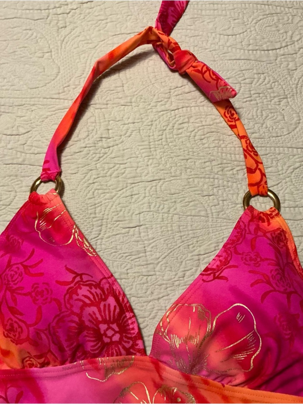 Beach Bay Floral Halter Tankini Top Women’s Size 12 Pink Orange - Picture 6 of 6